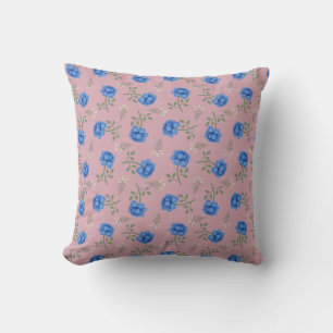 Blauwe Rozen op Roze Oversized Calico Kussen