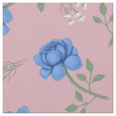 Blauwe Rozen op Roze Oversized Calico Stof (Close Up)