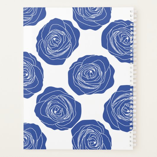 Blauwe Rozen op wit_ Floral Pattern Script Planner (Achterkant)