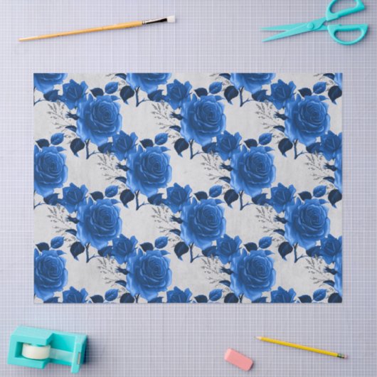 Blauwe Rozen op witte ontkoppeling Tissuepapier (Craft)