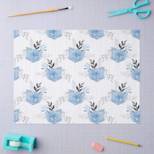 Blauwe Rozen op witte ontkoppeling Tissuepapier (Craft)