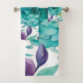 Blauwe Rozen Paarse Waterverf Blooms Bad Handdoek (Insitu)