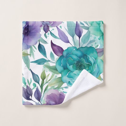Blauwe Rozen Paarse Waterverf Blooms Bad Handdoek (Wasdoekje)
