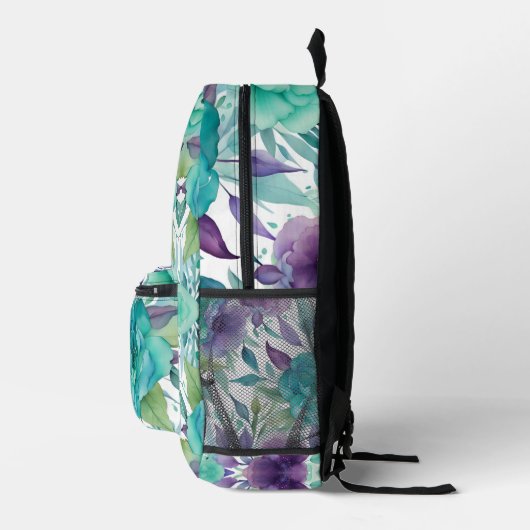 Blauwe Rozen Paarse Waterverf Blooms Bedrukte Rugzak (Rechts)