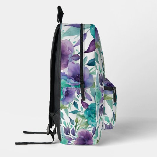 Blauwe Rozen Paarse Waterverf Blooms Bedrukte Rugzak (Links)