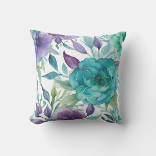 Blauwe Rozen Paarse Waterverf Blooms Buitenkussen