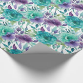 Blauwe Rozen Paarse Waterverf Blooms Cadeaupapier (Hoek)