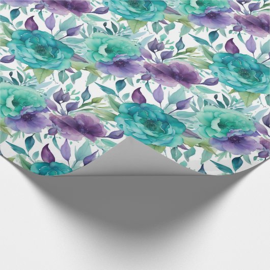 Blauwe Rozen Paarse Waterverf Blooms Cadeaupapier (Hoek)