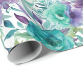 Blauwe Rozen Paarse Waterverf Blooms Cadeaupapier (Rol Hoek)