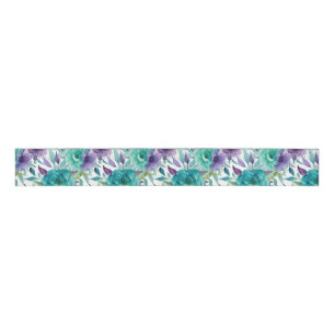 Blauwe Rozen Paarse Waterverf Blooms Grosgrain Lint