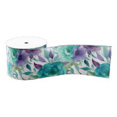 Blauwe Rozen Paarse Waterverf Blooms Grosgrain Lint (Spoel)