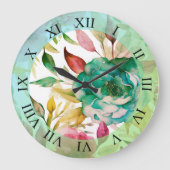 Blauwe Rozen Paarse Waterverf Blooms Grote Klok (Voorkant)