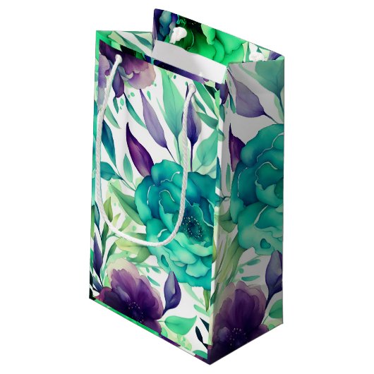 Blauwe Rozen Paarse Waterverf Blooms Klein Cadeauzakje (Achterkant Gekanteld)