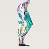Blauwe Rozen Paarse Waterverf Blooms Leggings (Rechts)