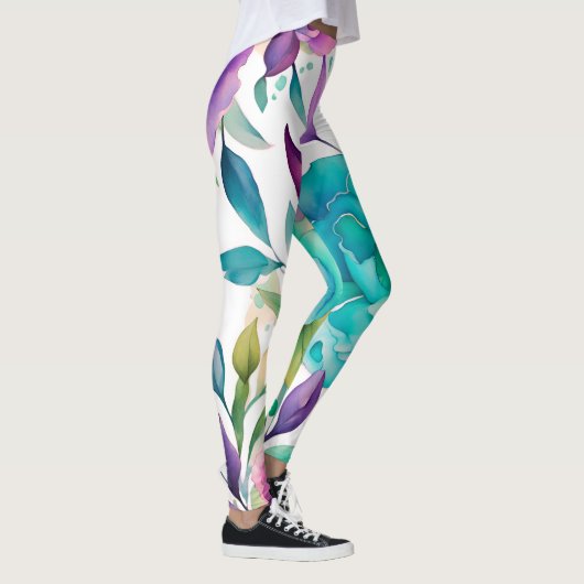 Blauwe Rozen Paarse Waterverf Blooms Leggings (Rechts)