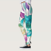Blauwe Rozen Paarse Waterverf Blooms Leggings (Links)