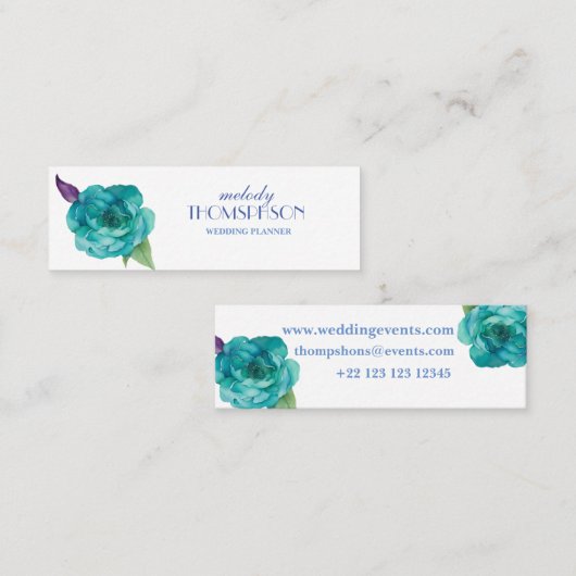 Blauwe Rozen Paarse Waterverf Blooms Mini Visitekaartje (Voorkant / Achterkant)