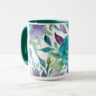 Blauwe Rozen Paarse Waterverf Blooms Mok