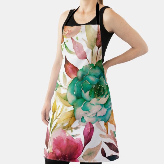 Blauwe Rozen Paarse Waterverf Blooms Schort (Insitu)