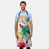 Blauwe Rozen Paarse Waterverf Blooms Schort (Gedragen)