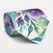 Blauwe Rozen Paarse Waterverf Blooms Stropdas (Opgerold)