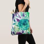Blauwe Rozen Paarse Waterverf Blooms Tote Bag (Dichtbij)