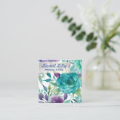 Blauwe Rozen Paarse Waterverf Blooms Vierkante Visitekaartje (Staand voorkant)