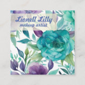 Blauwe Rozen Paarse Waterverf Blooms Vierkante Visitekaartje (Voorkant)