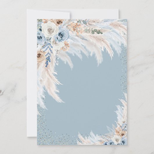 Blauwe Rozen Pampas Grass Jurk Lichtblauw Kaart (Achterkant)