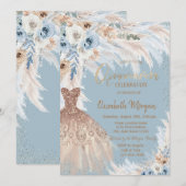 Blauwe Rozen Pampas Grass Jurk Lichtblauw Kaart (Voorkant / Achterkant)