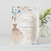 Blauwe Rozen Pampas Grass Jurk Quinceanera Kaart (Staand voorkant)