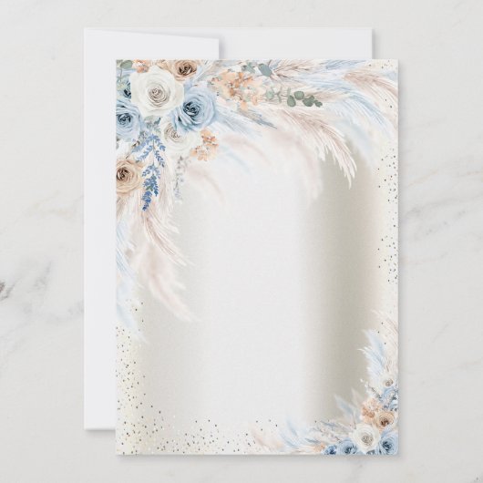 Blauwe Rozen Pampas Grass Jurk Quinceanera Kaart (Achterkant)