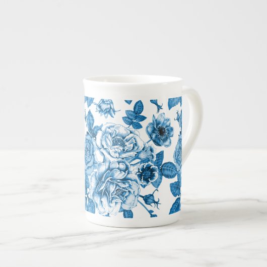 Blauwe Rozen Porselein Kop (Voorkant rechts)