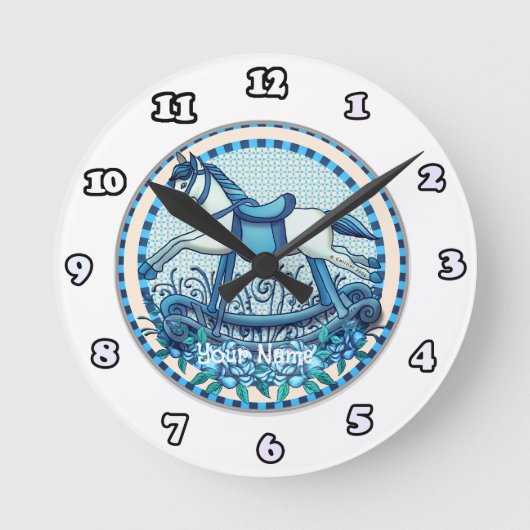 Blauwe Rozen Rocking Horse klok (Voorkant)