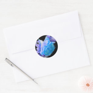 Blauwe Rozen, romantische florale waterverf Classi Ronde Sticker