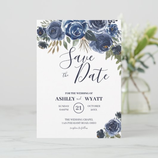 Blauwe Rozen Save The Date (Staand voorkant)