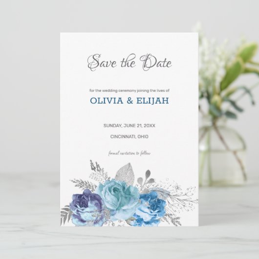 Blauwe Rozen Save The Date (Staand voorkant)