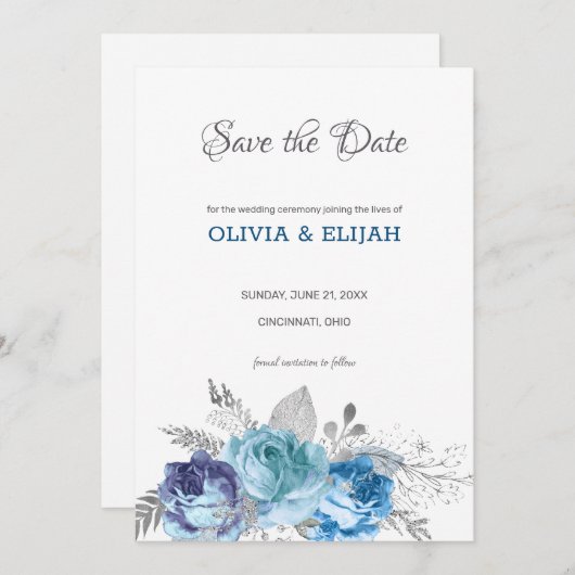 Blauwe Rozen Save The Date (Voorkant / Achterkant)