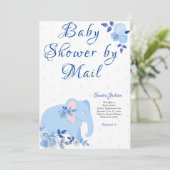 Blauwe Rozen Schattige Olifant Boy Baby shower Kaart (Staand voorkant)
