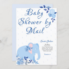Blauwe Rozen Schattige Olifant Boy Baby shower Kaart