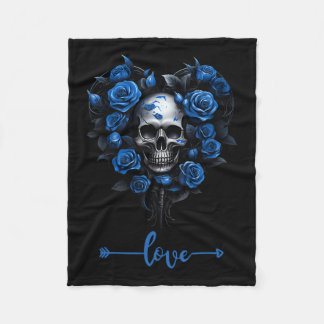 Blauwe Rozen Schedel Voor Valentijn´s Liefde Rock Fleece Deken