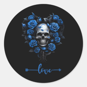 Blauwe Rozen Schedel Voor Valentijn´s Liefde Rock Ronde Sticker