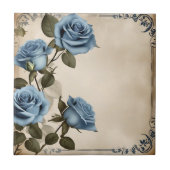 Blauwe Rozen Shabby Tegeltje (Voorkant)