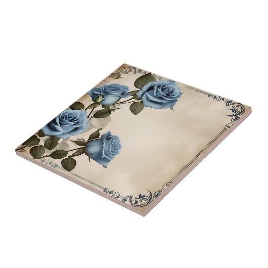 Blauwe Rozen Shabby Tegeltje (Zijkant)