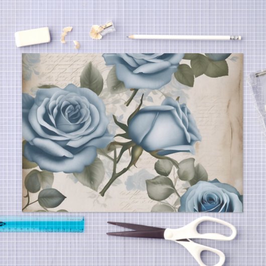 Blauwe Rozen Shabby Tissuepapier (Craft)