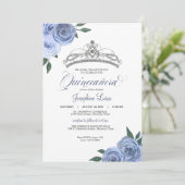 Blauwe Rozen Silver Floral Quinceañera Birthday In Kaart (Staand voorkant)