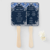 Blauwe Rozen Sneeuwvlok Kerst Bruiloft Handwaaier (Voorkant en achterkant)