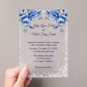 Blauwe Rozen Sneeuwvlok Kerstbruiloft Acryl Uitnodigingen (Insitu (Draagbaar))