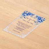 Blauwe Rozen Sneeuwvlok Kerstbruiloft Acryl Uitnodigingen (Laagn)