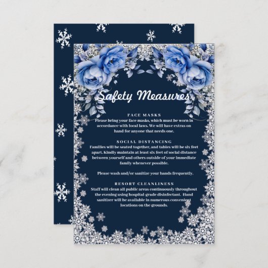 Blauwe Rozen Sneeuwvlok Kerstbruiloft Informatiekaartje (Voorkant / Achterkant)